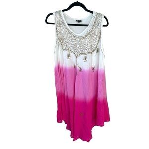 REVUE Sleeveless Ombre Embellished Midi Dress 
Pink White Gold One Size